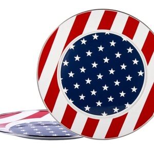 Golden Rabbit Stars & Stripes Patriotic 10.5" Plates Enamelware Set of 4 NEW